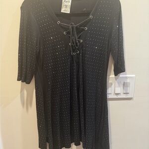 Vocal Black Lace-Up Short Sleeve Top